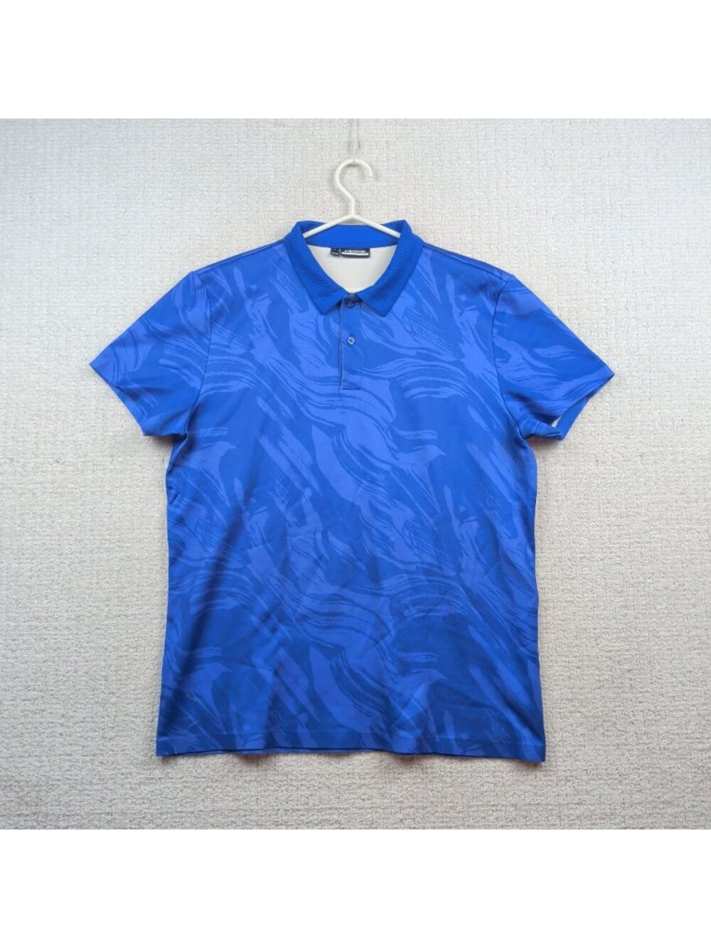 J.Lindeberg Mens L Golf Polo Shirt Blue Paint Brush Art AOP Preppy Performance